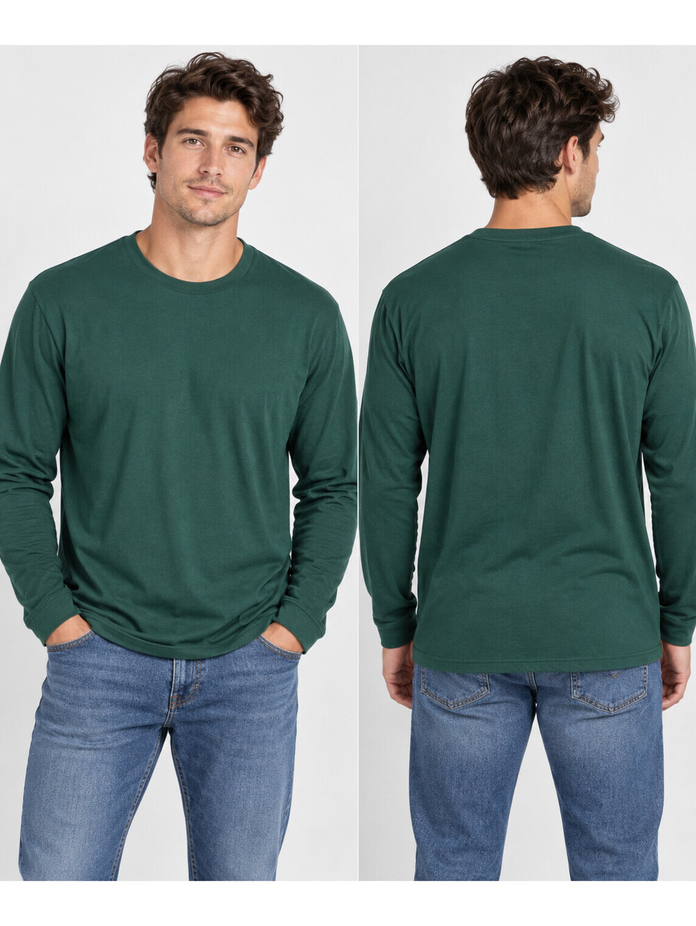 True Classic Mens XL Long Sleeve T Shirt Dark Green Crew Neck Premium Cotton